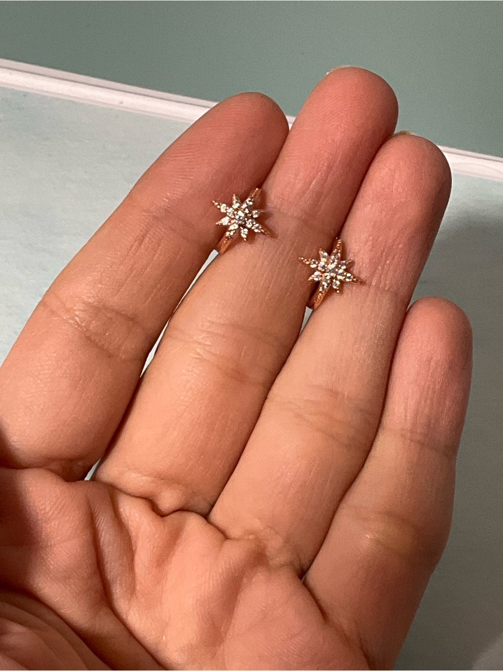 Rose Gold Starburst CZ Stud Earrings - Women Jewelry